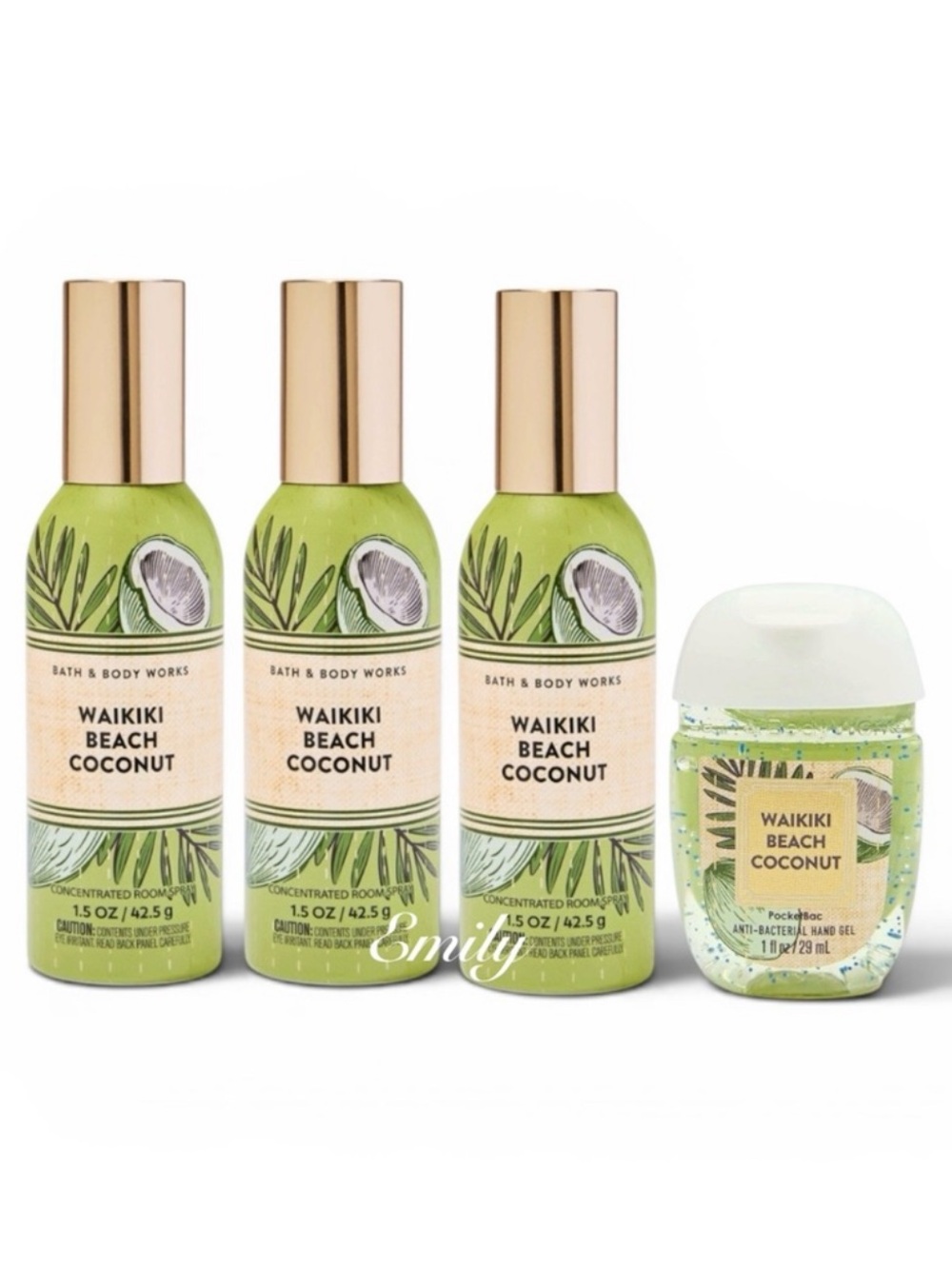 3X Bath & Body Works WAIKIKI BEACH COCONUT Concentrated Room Spray Bundle